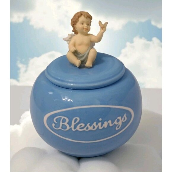 House of Lloyd 1999 Cherub Blessings Trinket Powder Jar Vanity Nursery Porcelain - Picture 1 of 6